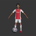 Young Soccer Player in Red and White Jersey Full Body Pose with Colorful Soccer Ball