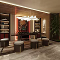 Elegant Boutique Interior With Wooden Shelves Round Mirror Display Counter And Warm Lighting
