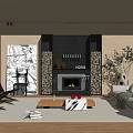 Contemporary Living Room With Black Fireplace Marble Coffee Table White Sofa And Artwork