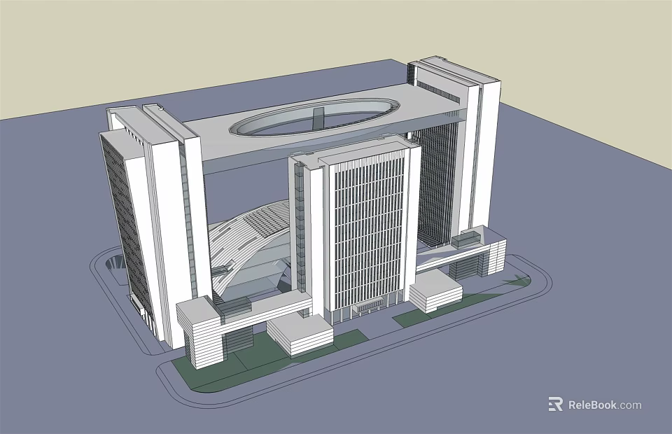 Modern Tall Office Building With Circular Connected Structure And Glass Facade 3d model 