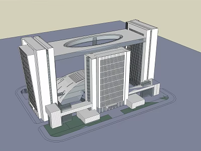 Modern Tall Office Building With Circular Connected Structure And Glass Facade 3d model