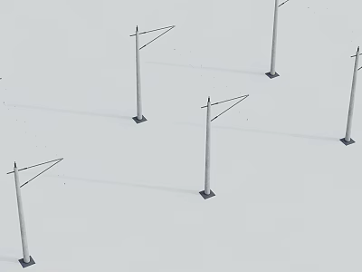 Multiple Electric Poles Standing On White Background With Crossbars And Bases 3d model