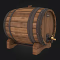Vintage Rustic Wooden Barrel With Metal Hoops And Brass Spigot