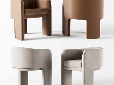 Stylish Single Accent Chairs In Brown And Gray Velvet With Modern Design And Unique Legs 3d model