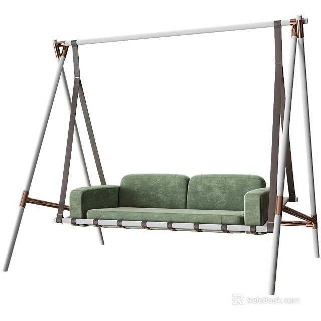 Modern Double Seat Swing Chair With Green Cushioned Seats And Metal Frame 3d model 