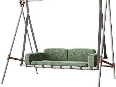 Modern Double Seat Swing Chair With Green Cushioned Seats And Metal Frame 3d model