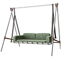 Modern Double Seat Swing Chair With Green Cushioned Seats And Metal Frame