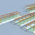 Industrial Gantry Crane Equipment with Yellow Frame Red Beams and Lifting Hooks