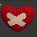 Red Heart Shaped Knitted Pillow With Cross Shaped Band Aid Design