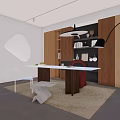Modern Study Desk Carpet Bookcase Chandelier 3d model