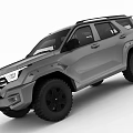Gray Off Road SUV With Large Tires Roof Rack And Rugged Front Design