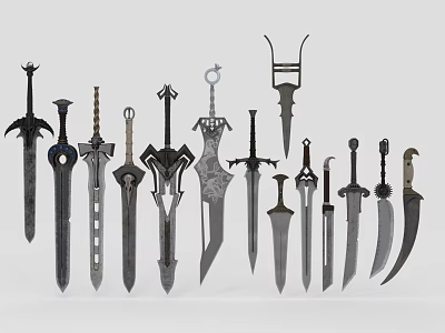 Different Types Of Medieval Fantasy Swords And Knives With Unique Designs 3d model