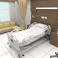 Modern Hospital Ward Interior With Medical Bed IV Stand Sofa And Wooden Wall Panels