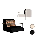Modern Comfortable Lounge Chairs With White Black Fabric Wooden Armrests And Decorative Pillow
