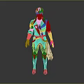 Anime Character 3D Model With Brown Hair Red Black Top Silver Pants Gloves Holding Scroll