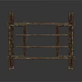 Rustic Wooden Entrance Frame Structure With Cross Beam Posts And Hooks Design 3d model