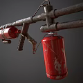 Improvised Weapon With Rusty Metal Pipes Red Canisters And Components