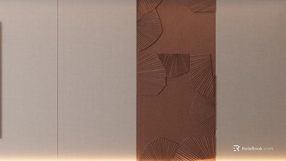 Modern Accent Wall With Brown Fan Shaped Texture And Light Colored Side Panels 3d model 