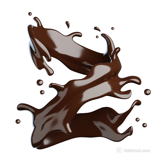 Melted Dark Chocolate Splatter With Smooth Glossy Texture And Droplets 3d model 