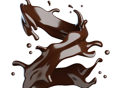 Melted Dark Chocolate Splatter With Smooth Glossy Texture And Droplets 3d model