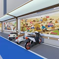 Eco friendly Parking Lot With Colorful Mural Art And Parked Scooters Under Canopy