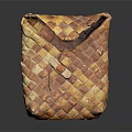 Stylish Woven Leather Bag With Orange And Yellow Checker Pattern And Flap Closure