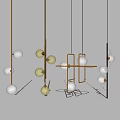 Modern Interior Design Pendant Lights With Golden Frame Spherical Bulbs And Geometric Shapes