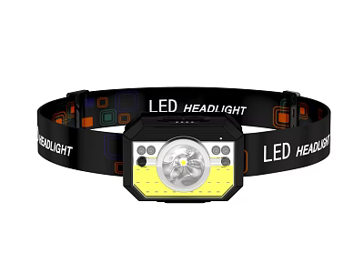 Outdoor LED Headlight With Colorful Square Pattern Black Yellow Strap Design 3d model