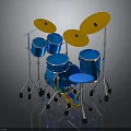 Blue Drum Set With Yellow Cymbals And Multiple Drums On Stands
