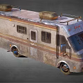 Old Rusty Camper Van Exterior With Striped Body Windows And Roof Rack