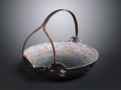Vintage Commercial Equipment With Round Metal Handle And Rusty Surface Storage Bucket 3d model