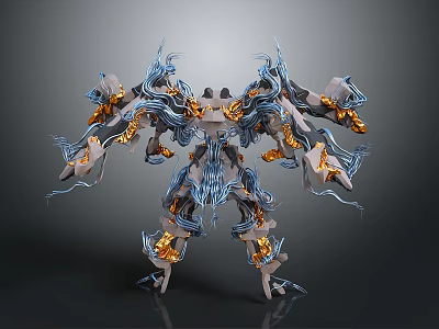 3D Rendered Mechanical Creature With Blue Orange Elements Multiple Limbs And Intricate Design 3d model