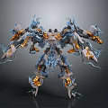 3D Rendered Mechanical Creature With Blue Orange Elements Multiple Limbs And Intricate Design