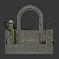 Classical Stone Arch Structure With Staircase Railings And Ornate Green Plants