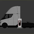 Electric Semi Truck Near Charging Station In Studio