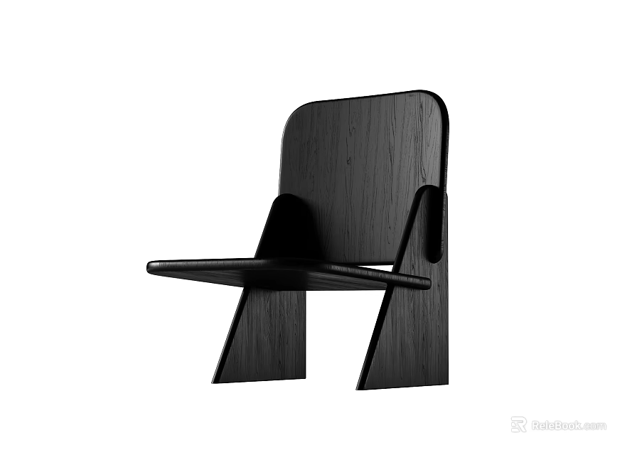 Modern Black Wooden Leisure Chair with Minimalist Backrest and Sleek Frame Design 3d model 
