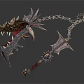 Mythical Dragon Head Chain Weapon With Spiked Hammer And Intricate Metal Design