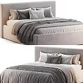 Elegant Double Bed With Plush Velvet Headboard And Soft Linen Bedding Pillows
