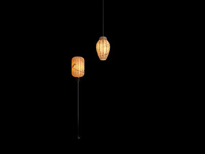 Decorative Lamps Floor Lamp And Pendant Light With Woven Shade Warm Light Against Black Background 3d model