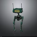 Green Humanoid Robot Featuring Two Antennas And Yellow Grid Display With Long Legs
