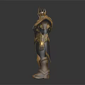 Armored Warrior Character With Golden And Black Armor Purple Face And Chest Gem