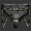 Worn Metal Wheelbarrow with Blue Handles Rustic Finish and Single Wheel Design