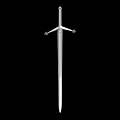Silver Medieval Sword With Crossguard And Sharp Blade On Black Background