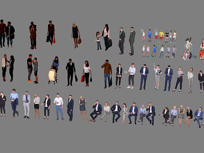 Group of Diverse People Standing Walking and Sitting in Various Clothing Styles 3d model