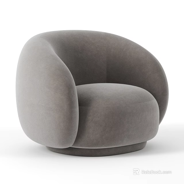 Modern Gray Single Sofa With Rounded Design And Soft Velvet Upholstery 3d model
