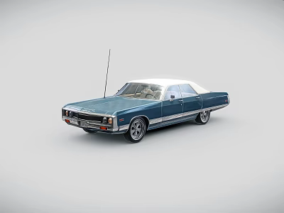 Classic Blue Vintage Car With White Roof Sleek Body And Antenna Design 3d model