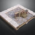 Military Camp Scene Platform With Stone Border Wooden Crates And Fuel Barrels