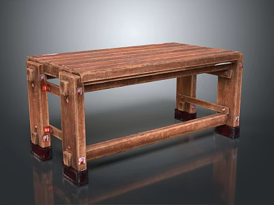 Sturdy Wooden Bench With Metal Joints And Vintage Industrial Style Structure 3d model