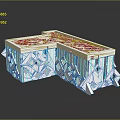 White Geometric Architectural Model With Hollow Design And Blue Accents On Reflective Surface