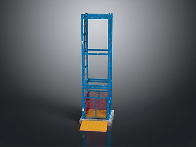 Industrial Blue Metal Frame Structure With Yellow Platform And Red Components 3d model